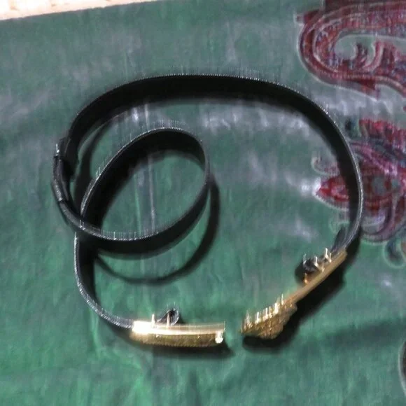 Alexis Kirk Vintage snakeskin Dark Green leather embellished belt Gorgeous!! - Picture 2 of 5